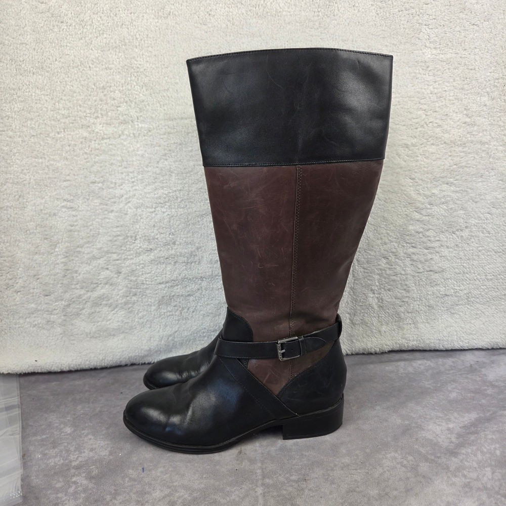 Lauren Ralph Lauren Black Brown Leather Riding Boots Buckle Strap Tall 8.5 B
